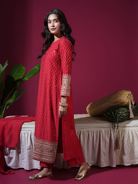 Red Sequence Long Kurta Set – label.komalshah
