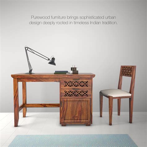 ARANYA Solid Wood Study Desk with 2 Drawer & 1 Cabinet Storage Reading ...