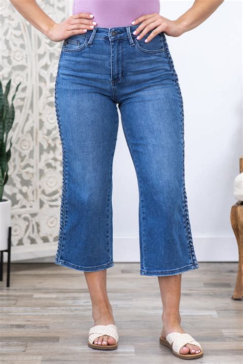 Judy Blue Braid Detail Crop Wide Leg Jeans · Filly Flair