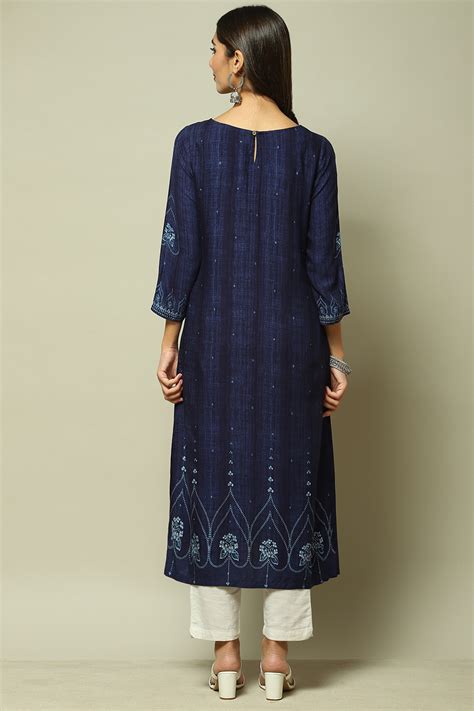 Indigo Rayon Straight Printed Kurta