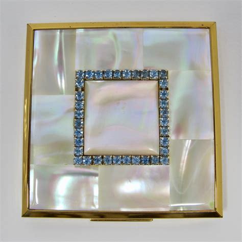 Elgin American Mother of Pearl Compact With Pale Blue Rhinestones - Etsy