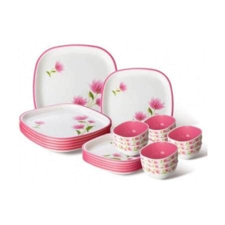 Nayasa Dlx Square Dinner Set, 24-Pieces, Pink : Amazon.in: Home & Kitchen