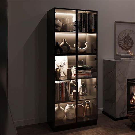 Jiaoun 78.7 Tall Display Cabinet with Glass Doors and LED India | Ubuy