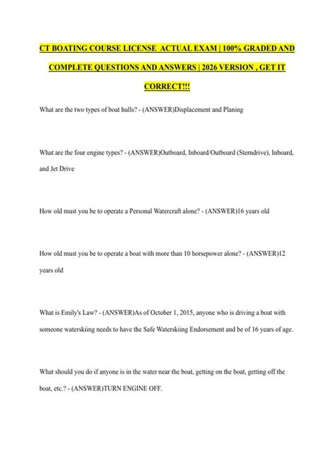 CT BOATING COURSE LICENSE ACTUAL EXAM | 100% GRADED AND COMPLETE ...