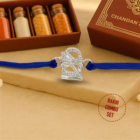 Pure 92.5 Silver Trishul Rakhi with Chandan Tilak Set – Unniyarcha