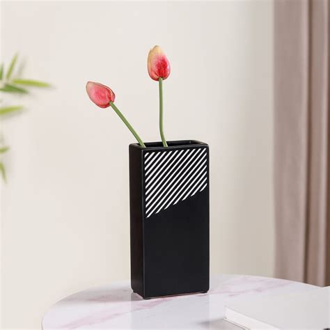 Black & White Striped Rectangular Vase Online- Unique Vases | Nestasia
