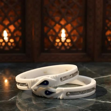 Traditional White Shankha Pola Bangles with Silver Detailing for Women ...