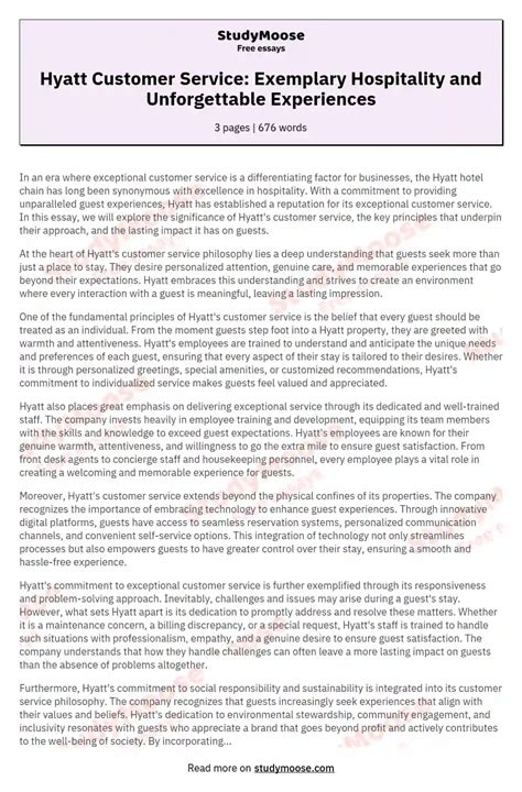 Hyatt Customer Service: Exemplary Hospitality and Unforgettable Experiences Free Essay Example