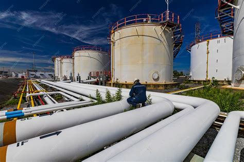 Male worker inspection at steel long pipes and pipe elbow in station ...