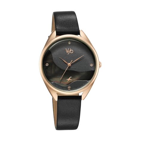 Fastrack Vyb Spotlight Black Dial Leather Strap Analog Watch for Women ...