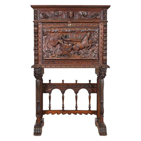 Spanish Baroque Renaissance Carved Walnut Bargueño Desk or Bar Cabinet ...