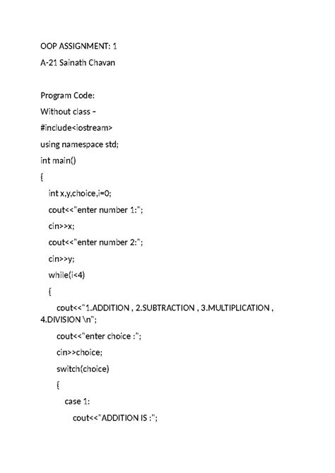 OOP ASSIGNMENT: New Program Codes by Sainath Chavan - Studocu