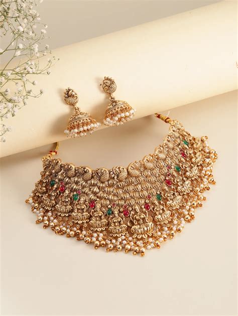 Handcrafted Pearl Laxmi Necklace Set - Gold – Peora