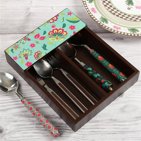 Buy INDIA CIRCUS Neon Cyanic Pop Burst Wooden Printed Cutlery Tray from ...