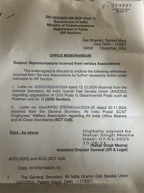 Directorate forwarded the GDS Union representation to the concerned ...