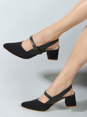 Buy Iconics Womens Block Heeled Fashionable Black Color Backstrap Heel ...