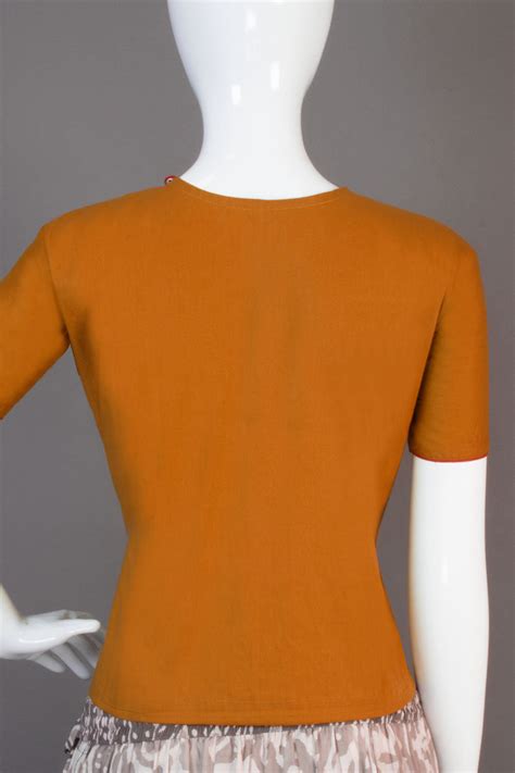 Rust Closed Neck Orange Cotton Crop Top -Avishya