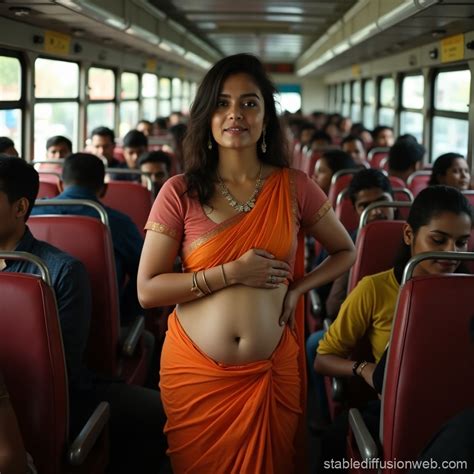 Aunty in Saree Shows Navel in Crowded Bus | Stable Diffusion Online