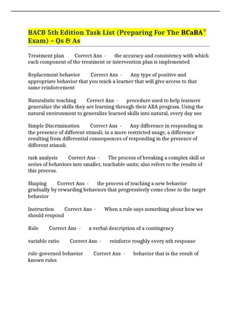 BACB 5th Edition Task List (Preparing For The BCaBA® Exam) – Qs & As ...