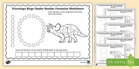 Triceratops Bingo Dauber Worksheets| Number Formation Sheets