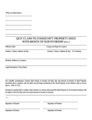 Arizona Quitclaim to Community Property with rights of survivorship ...