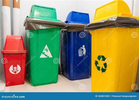Colorful Trash Dustbin, Red, Green, Blue and Yellow Bin for Hazardous ...