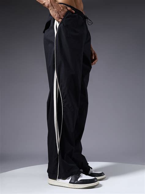 Parachute Pants For Men Black with White Stripe | PRONK – pronk.in