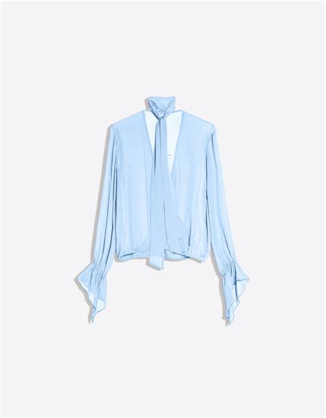 Long sleeve crossover scarf blouse - Women | Bershka
