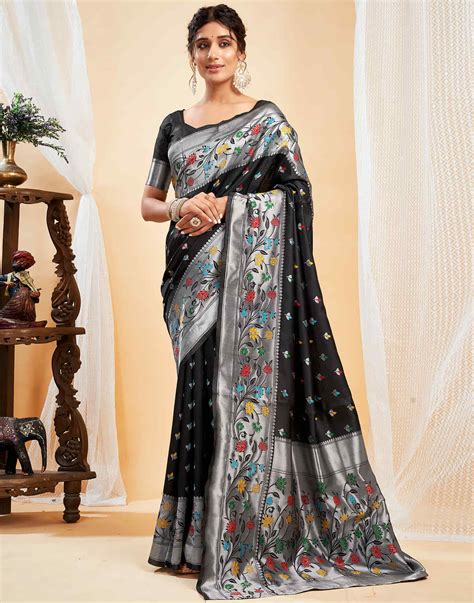 Black Silk Woven Paithani Saree – Sudathi
