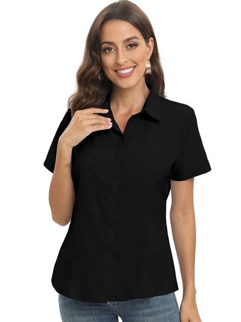 EFINNY Womens Button Down Shirts Short Sleeve Work Dress Shirts, Ladies ...
