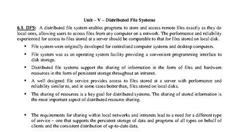 Unit V: Overview of Distributed File Systems and Their Architectures ...