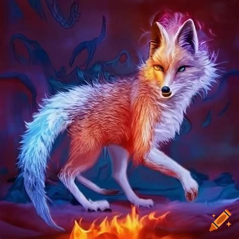Fire and ice fox with two tails on Craiyon