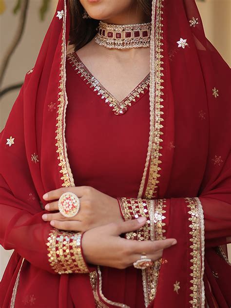 Maroon Sequins Work Lace Border Gown With Dupatta – NiharikaFab