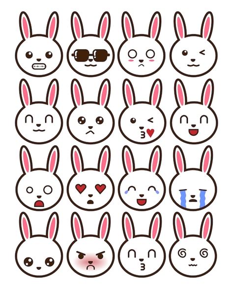 Premium Vector | Rabbit emoticon collection