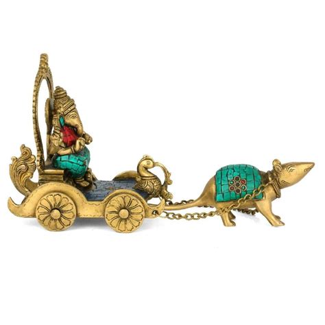Buy Simar Creations Brass Ganesha Idols Elephant God On Chariot Statue ...