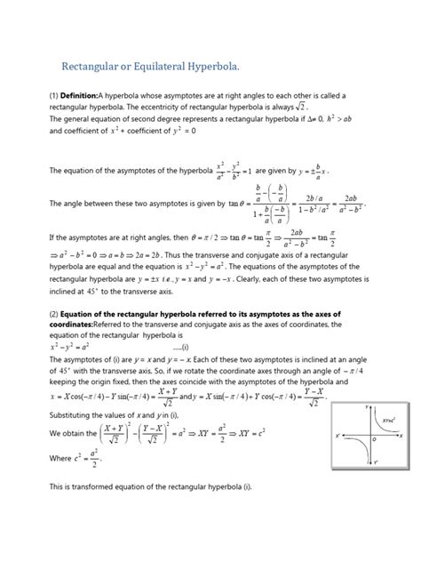 Image result for Rectangular Hyperbola Equation