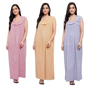 CIERGE Women's Cotton All Over Print Maxi Sleeveless Smoking Nighty ...
