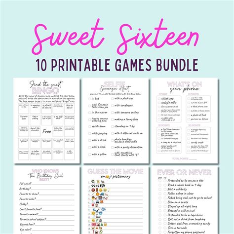 Sweet 16 birthday party games bundle printable teen girl birthday games ...