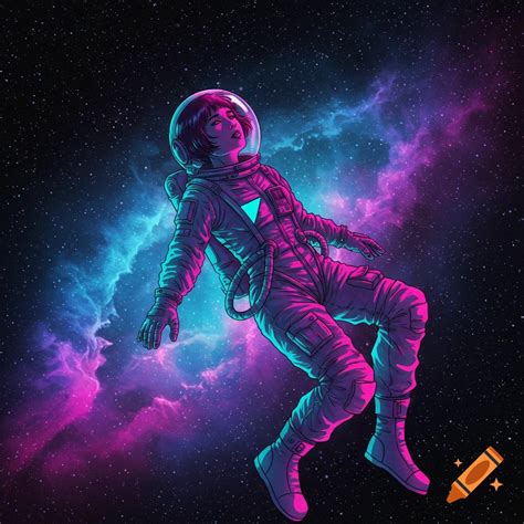 Astronaut in space with synthwave colors album cover on Craiyon