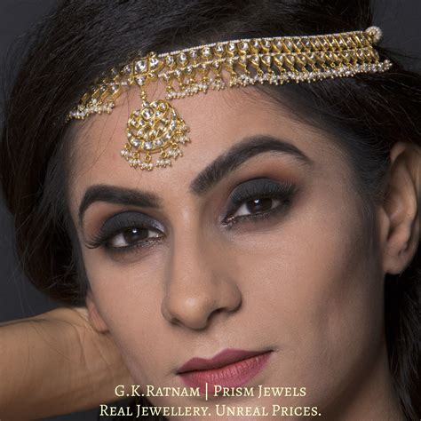 18k Jadau Matha Patti-cum-Necklace with Natural Freshwater Pearls – G ...