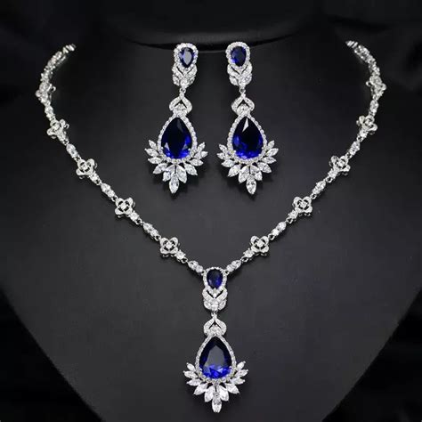 Sapphire Blue Dew Drop Zircon Silver Necklace Set – Mystic Flavia