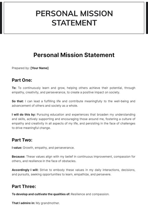 Free Personal Mission Statement Template to Edit Online