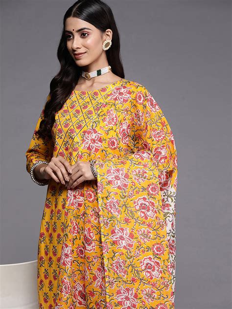 Indo Era Yellow Printed Straight Kurta Palazzo With Dupatta Set – indoera