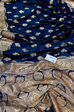 Navy Blue Golden Zari Katan Silk Banarasi Saree – Mohsin Textiles