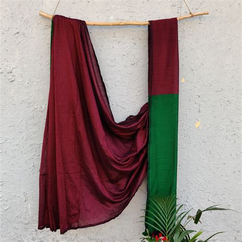 PIKU- Maroon Burgandy With Emerald Green Pallu – Sanskruti