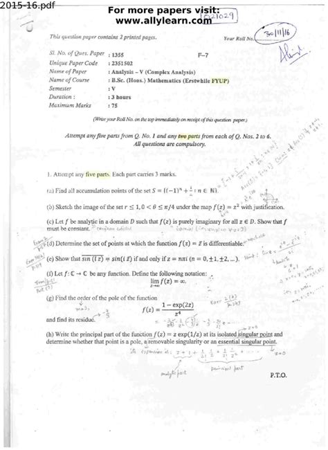 CBCS B.Sc. (H) Mathematics - Complex Analysis PYQ 2021 Exam Paper - Studocu