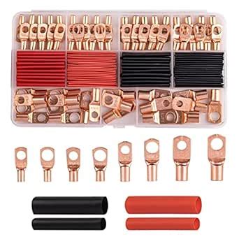 KOTTO Battery Cable Crimps 120pcs, AWG 4/6/8/10/12 Gauge Terminal, 1/4 ...