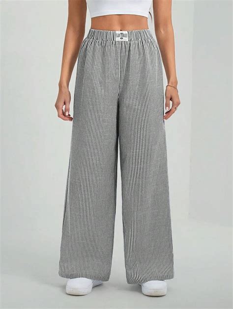 SHEIN Tall Women's Casual Long Semi-Sheer Striped Pants With Pockets ...