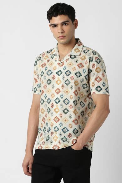 Buy Men Beige Slim Fit Print Half Sleeves Casual Shirt Online ...