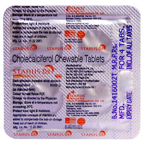 Starus D3 60K IU Tablet 4's Price, Uses, Side Effects, Composition ...